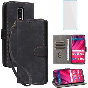 Compatible with BLU View 4 Wallet Case with Screen Protector [RFID Blocking] Leather Flip Case Card Holder Kickstand Cell Phone Cover for Blue BLU View4 B135DL -Black