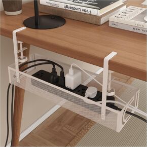 Under Desk Cable Management Tray - Cable Management Organizers Holder, Cable Management Under Desk, No Drill to Desk Cable Raceway, Under Desk Storage for Office, Kitchens, Home (Black)