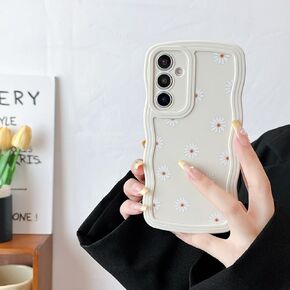 ZTOFERA Compatible with Samsung Galaxy A14 5G Case,Unique Curly Wave Frame with Daisy Pattern,Soft Liquid Silicone Anti-Fingerprint Shockproof Full Cover Lens Protective Case for Samsung A14,Beige