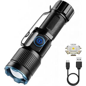 ALONEFIRE X67 LED Mini Flashlight High Lumens USB C Rechargeable Zoom Small Flashlight Bright Lightweight Pocket Size Long Range with 5 Light Modes Magnetic with Clip, Rechargeable Battery for EDC