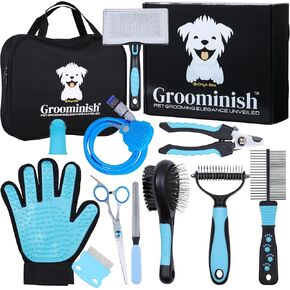 All-in-One Pet Grooming Kit for Dogs, Cats & Rabbits – Dog Grooming Supplies with Flea Comb, Fur Remover, Dematting & De-Shedding Tools, Wire Pin Brush – Home Pet Grooming Kit for Shedding & Tangles