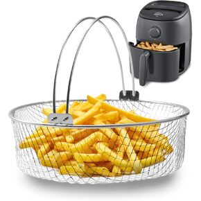 Air Fryer Basket, Steamer Basket for Instant Pot, 304 Stainless Steel Mesh Basket for Instant 6Qt 8Qt Air Fryer, Air Fryer Accessory 8 inch Basket with Handle