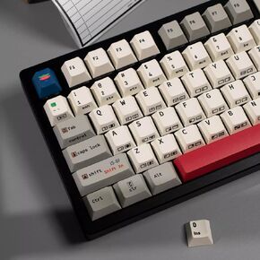 147 Keys Beige Gray Keycaps Retro Cherry Profile Dye-Sub Creamy Side Print Keycap Set for Cherry Mx Switches ISO ANSI Layout Mechanical Keyboard