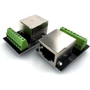 2PCS RJ45 Ethernet Dual Female Terminal Breakout Board, 3.5mm Pitch 8Pin RJ45 Screw Connector Board Shielded Network Adapter Terminal