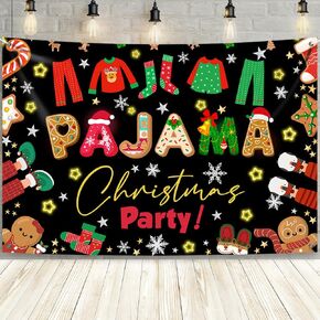 MEHOFOND 7x5ft Christmas Pajama Party Backdrop Banner Black Xmas Pajamas Party Decorations Background Snowflake Ugly Sweater Gingerbread Pajama Party Photography Photo Booth Props
