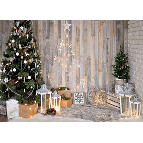 CHAIYA 8x6ft Christmas Rustic Wood Backdrop for Photography Xmas Tree Gift Background Family Holiday Party Banner New Year Party Background