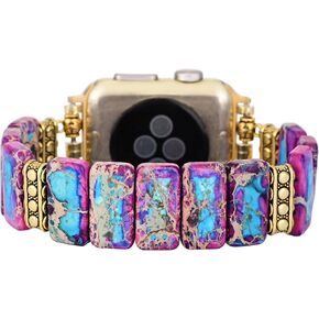Elastic Stone Bands Compatible for Apple Watch Ultra 49mm 45mm 44mm 42mm 41mm 40mm 38mm, Energy King Jasper Bracelet Band for iWatch Series 9/8/7/6/5/4/3/2/1 SE