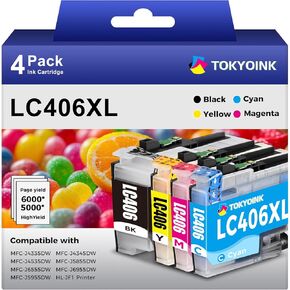 LC406XL Ink Cartridges Replacement for Brother LC406 LC 406 XL Ink Cartridge Compatible with MFC-J4335DW MFC-J6955DW MFC-J5855DW MFC-J4535DW Printers (4Pack)