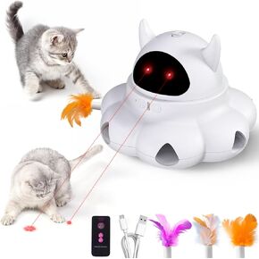 Cat Toy for Indoor Bored Cats,Automatic Feather Whack-a-Mole,Rechargeable,White