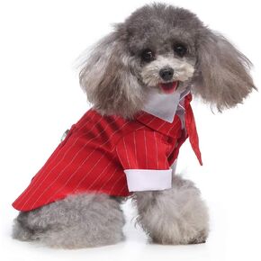 Dog Costumes Suit Dress Polo Stripe Pet Wedding Attire Shirt Formal Tuxedo with Bow Tie Dress Button Clothes (Blue M)