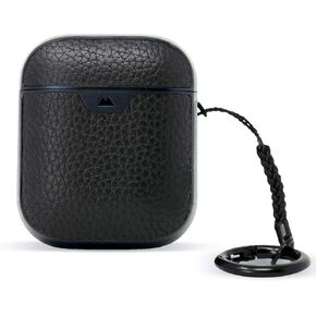 Mous - Protective Case Cover for AirPods 1st and 2nd Generation with Keychain, Wireless Charging Compatible - Genuine Leather - Black - AirPod Accessories