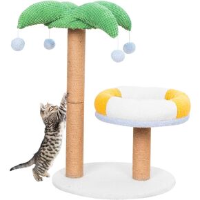 Cat Scratching Post Cat Tree Kitten Toys Kitten Scratcher Sisal Scratch Posts with Cat Bed and 4 Hanging Ball 27in Tall for Kittens or Smaller Cats