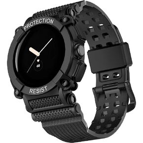 Compatible With Google Pixel Watch 3 41 mm/Pixel Watch 2/1 Bands with Bumper Case, Sport Replacement Strap Bulid-in Rugged Protective Cover Accessories for Men Women