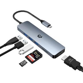 6 in 1 USB C Hub, oditton USB C Adapter for Mac Pro/Air, USB 3.0 5Gbps Speedy Docking Hub for Dell,Surface,HP,Lenovo and Other Type C Devices (4K HDMI,SD/TF,USB A 3.0)
