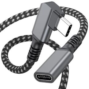 USB C Extension Cable Right Angle 3FT, Type-C Extender Cord 90 Degree, USBC Gen 2 Male to Female Cable 100W Fast Charging 10Gbps 4K Video for Car,Carplay,Laptop,iPad Pro,Mobile Phone,USB Hub