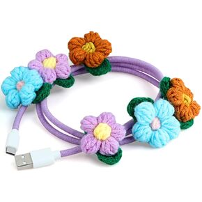 Aolcev USB C Cable 66W Fast USB A to USB C Charging Cable 3.3FT USB C Cord Durable & Stylish Flower USB Type C Charger Cord Compatible with iPhone 16 Pro/16 Pro Max/16 Plus/15 Pro Max/15 Plus Purple