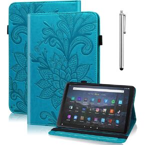 Case for Kindle Fire Max 11 Case (13th Generation, 2023 Release) 11", Embossed Lace PU Leather Flip Folio Tablet Case with Elastic Band & Card Slots/Holder, Multi-Angle Viewing Stand Cover, Blue