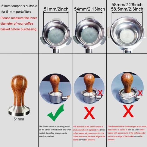 51mm Espresso Tamper, Coffee Tamper 51mm, Espresso Coffee Tampers For 51mm Portafilters, Solid wood, Stainless Steel Base in Saudi Arabia