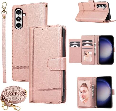Compatible with Samsung Galaxy S24 Plus S24+ 5G Wallet Case Wrist Strap, Crossbody Strap, Mirror Leather Flip Folio Credit Stand Cell Phone Cover for S24plus 24S + S 24 24+ Women Men Purple in Kuwait