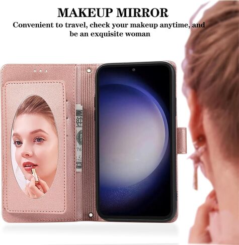 Compatible with Samsung Galaxy S24 Plus S24+ 5G Wallet Case Wrist Strap, Crossbody Strap, Mirror Leather Flip Folio Credit Stand Cell Phone Cover for S24plus 24S + S 24 24+ Women Men Purple in Kuwait