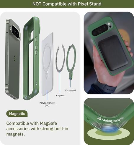JIC MagStand Series - for Pixel 9 Pro XL Case - Black Protective Kickstand Phone Cover - [Unique Stand for Vertical and Horizontal View] - [Built-in Magnets for Magsafe] in Saudi Arabia