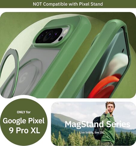 JIC MagStand Series - for Pixel 9 Pro XL Case - Black Protective Kickstand Phone Cover - [Unique Stand for Vertical and Horizontal View] - [Built-in Magnets for Magsafe] in Saudi Arabia