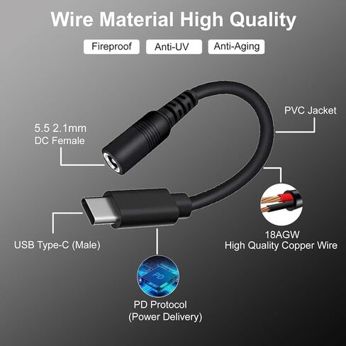 USB C to DC Adapter Cable, USB C Male to 5.5 2.1mm DC Female Power Cable for Starlink Mini DC Power Cable, Work with 65W+ PD 20V Protocol Power Supply/Source (USB C to DC Female Adapter Cable) in Saudi Arabia