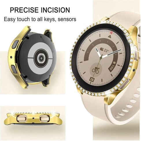 أساور متوافقة مع ساعة Samsung Galaxy Watch 7/6 / 5/4 / FE 40 مم / 44 مم / 5 Pro 45 مم، 20 مم حزام معدني من حجر الراين الماسي مع غطاء حماية وسوار بديل للنساء والرجال in Kuwait