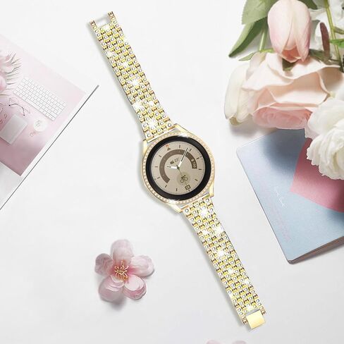 أساور متوافقة مع ساعة Samsung Galaxy Watch 7/6 / 5/4 / FE 40 مم / 44 مم / 5 Pro 45 مم، 20 مم حزام معدني من حجر الراين الماسي مع غطاء حماية وسوار بديل للنساء والرجال in Kuwait