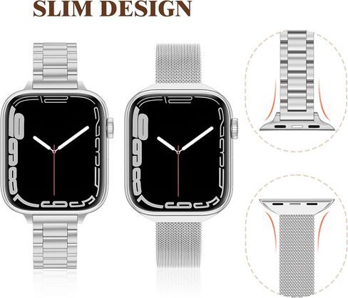 2 Pack Slim Stainless Steel Band & Milanese Mesh Strap Compatible with Apple Watch Band 38mm 40mm 41mm 42mm(s10), Thin Metal Replacement Bands for iWatch Series SE 10 9 8 7 6 5 4 3 2 1 in Saudi Arabia