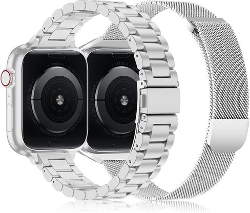 2 Pack Slim Stainless Steel Band & Milanese Mesh Strap Compatible with Apple Watch Band 38mm 40mm 41mm 42mm(s10), Thin Metal Replacement Bands for iWatch Series SE 10 9 8 7 6 5 4 3 2 1 in Saudi Arabia