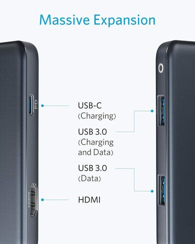 Anker USB C Hub، محول USB C 4 في 1، مع 4K USB C إلى HDMI، 2 منافذ USB 3.0، منفذ شحن توصيل الطاقة 60 واط لجهاز MacBook Pro 2016/2017/2018، ChromeBook، XPS، والمزيد (رمادي فلكي) in Saudi Arabia