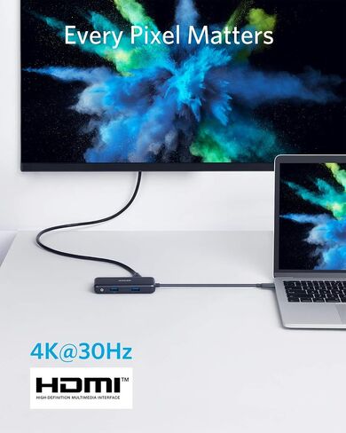 Anker USB C Hub، محول USB C 4 في 1، مع 4K USB C إلى HDMI، 2 منافذ USB 3.0، منفذ شحن توصيل الطاقة 60 واط لجهاز MacBook Pro 2016/2017/2018، ChromeBook، XPS، والمزيد (رمادي فلكي) in Saudi Arabia