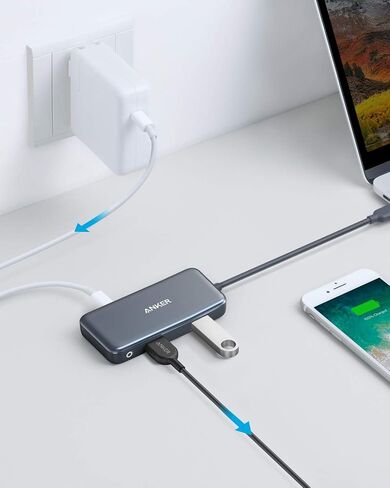 Anker USB C Hub، محول USB C 4 في 1، مع 4K USB C إلى HDMI، 2 منافذ USB 3.0، منفذ شحن توصيل الطاقة 60 واط لجهاز MacBook Pro 2016/2017/2018، ChromeBook، XPS، والمزيد (رمادي فلكي) in Saudi Arabia