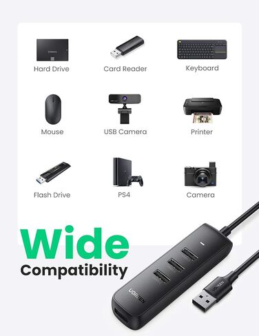 UGREEN USB Hub, 4 Port Powered USB Adapter USB 3.0 Splitter for PC Laptop iMac Surface Pro XPS PS4 PS5 Xbox One, Flash Drive, Mobile HDD and More (3.3ft) in Saudi Arabia