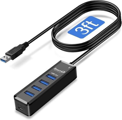 SmartQ H302 4-Port USB 3.0 Hub with 3ft Long Cable,Fast Data Transfer USB Splitter for Laptop,Multi USB Port Expander with Micro-B Charging Port, for Windows PC, Mac, Surface Pro, Printer, Mobile HDD in Kuwait