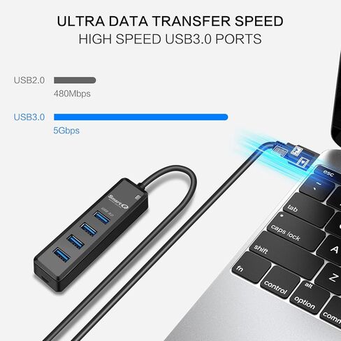SmartQ H302 4-Port USB 3.0 Hub with 3ft Long Cable,Fast Data Transfer USB Splitter for Laptop,Multi USB Port Expander with Micro-B Charging Port, for Windows PC, Mac, Surface Pro, Printer, Mobile HDD in Kuwait