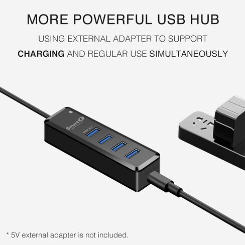 SmartQ H302 4-Port USB 3.0 Hub with 3ft Long Cable,Fast Data Transfer USB Splitter for Laptop,Multi USB Port Expander with Micro-B Charging Port, for Windows PC, Mac, Surface Pro, Printer, Mobile HDD in Kuwait
