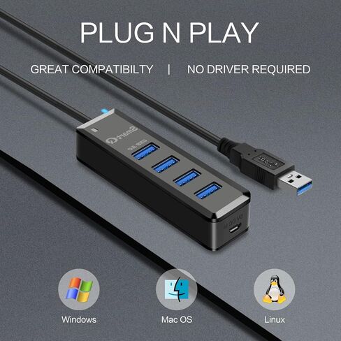 SmartQ H302 4-Port USB 3.0 Hub with 3ft Long Cable,Fast Data Transfer USB Splitter for Laptop,Multi USB Port Expander with Micro-B Charging Port, for Windows PC, Mac, Surface Pro, Printer, Mobile HDD in Kuwait