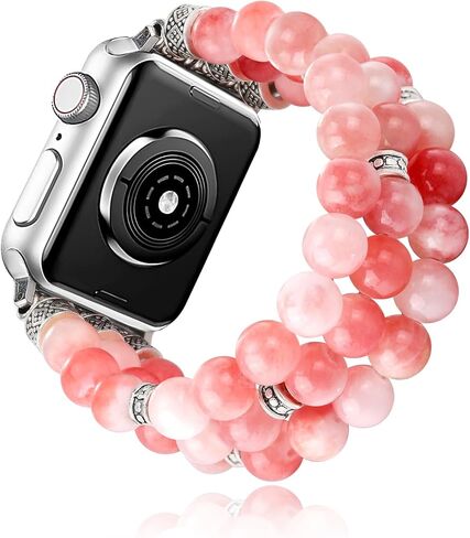 Natural Stone Beaded Bracelet Compatible with Apple Watch Band 38mm 40mm 41mm 42mm 44mm 45mm 46mm 49mm Women Series 10 9 8 7 SE Ultra 2 Series 6/5/4, Fashion Stretch Fancy Watch Strap for iWatch Band Series 3/2/1 in Saudi Arabia