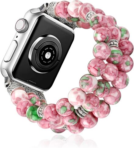 Natural Stone Beaded Bracelet Compatible with Apple Watch Band 38mm 40mm 41mm 42mm 44mm 45mm 46mm 49mm Women Series 10 9 8 7 SE Ultra 2 Series 6/5/4, Fashion Stretch Fancy Watch Strap for iWatch Band Series 3/2/1 in Saudi Arabia