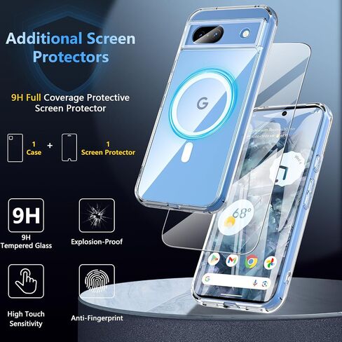 BESINPO Google Pixel 8A Case for Magsafe,Pixel 8A Case with Tempered Glass Screen Protector Magnetic Shockproof Military Grade Protective Transparent Bumper Cover Phone Case for Pixel 8A,Clear in Saudi Arabia