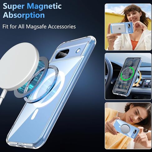BESINPO Google Pixel 8A Case for Magsafe,Pixel 8A Case with Tempered Glass Screen Protector Magnetic Shockproof Military Grade Protective Transparent Bumper Cover Phone Case for Pixel 8A,Clear in Saudi Arabia