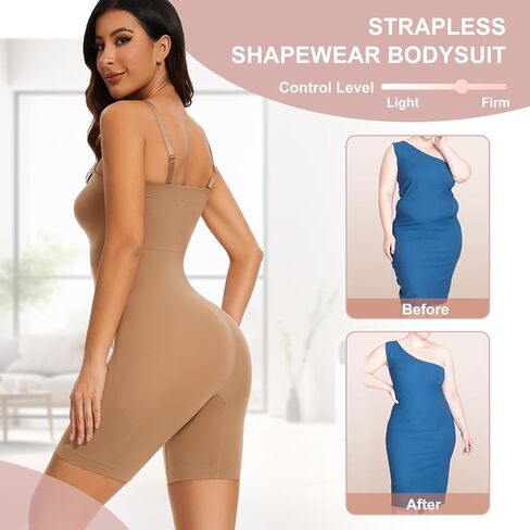 Women's Strapless Shapewear Bodysuit with Built in Bra Full Body Shaper Sculpting Bodysuit with Removable Straps in Saudi Arabia