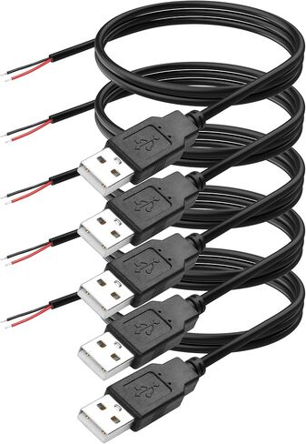 YAODHAOD USB A Male 2 Pin Bare Wire, 22AWG 5V 3A USB 2.0 Male Plug to Bare Wire Open End Extension Cable,for USB Equipment Installed or Replace Repair DIY Cable (5pcs) (USB A 2.0 Male 2Pin) in Kuwait