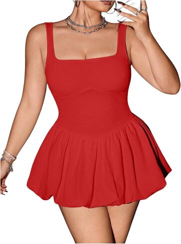 SOLY HUX Women's Plus Size Square Neck Sleeveless A Line Bubble Dress Y2k Mini Dresses in Saudi Arabia