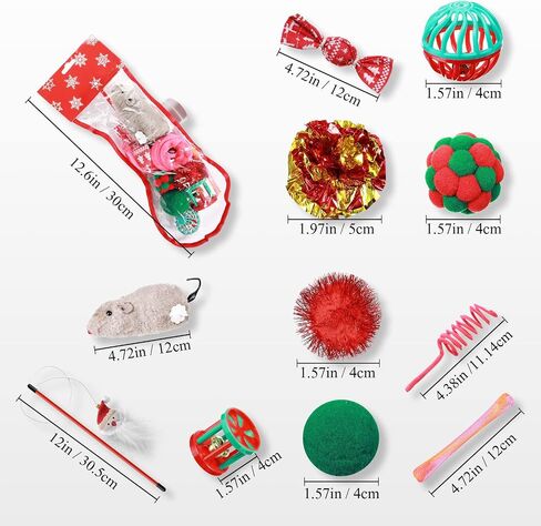 Sratte 12 Pieces Christmas Stocking Cat Toys Sets Christmas Cat Toys Stocking Stuffers Christmas Interactive Kitten Toys with Mouse, Squeaky Toys, Balls, Cat Teaser for Indoor Cats in Saudi Arabia
