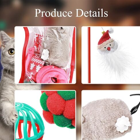 Sratte 12 Pieces Christmas Stocking Cat Toys Sets Christmas Cat Toys Stocking Stuffers Christmas Interactive Kitten Toys with Mouse, Squeaky Toys, Balls, Cat Teaser for Indoor Cats in Saudi Arabia