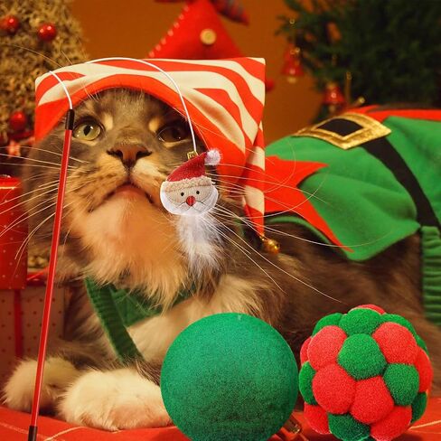 Sratte 12 Pieces Christmas Stocking Cat Toys Sets Christmas Cat Toys Stocking Stuffers Christmas Interactive Kitten Toys with Mouse, Squeaky Toys, Balls, Cat Teaser for Indoor Cats in Saudi Arabia