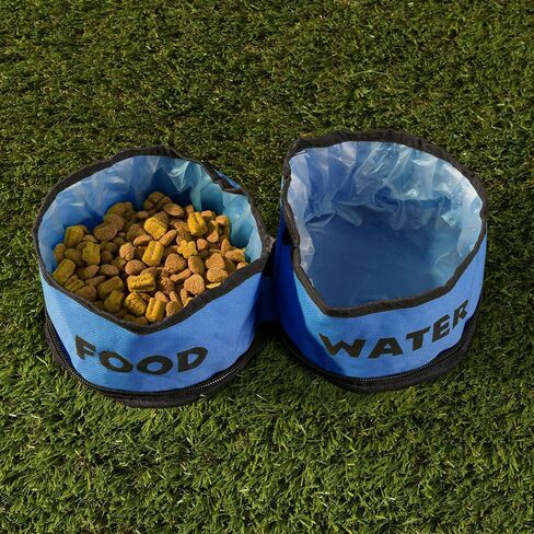 مجموعة أوعية الحيوانات الأليفة القابلة للطي من بيت ميكر - مجموعة أوعية طعام ومياه للكلاب من السيليكون المحمولة، من مادة البيسفينول A مع مشابك تثبيت للسفر - عبوتان، كل واحدة باللون الأزرق 32 أونصة in Kuwait